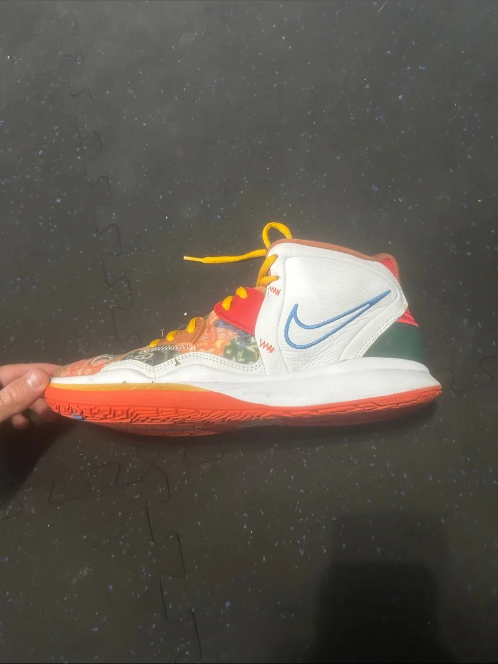 Nike Kyries Multicolor Graphic Athletic Sneakers with Yellow Laces